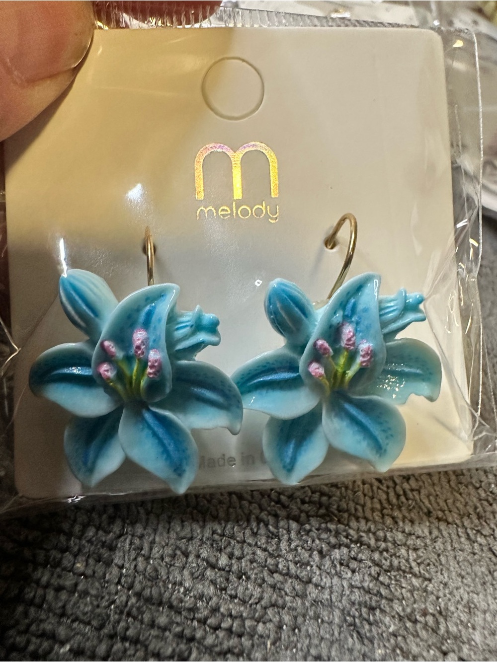 Lily Aqua Floral Hook Earrings
